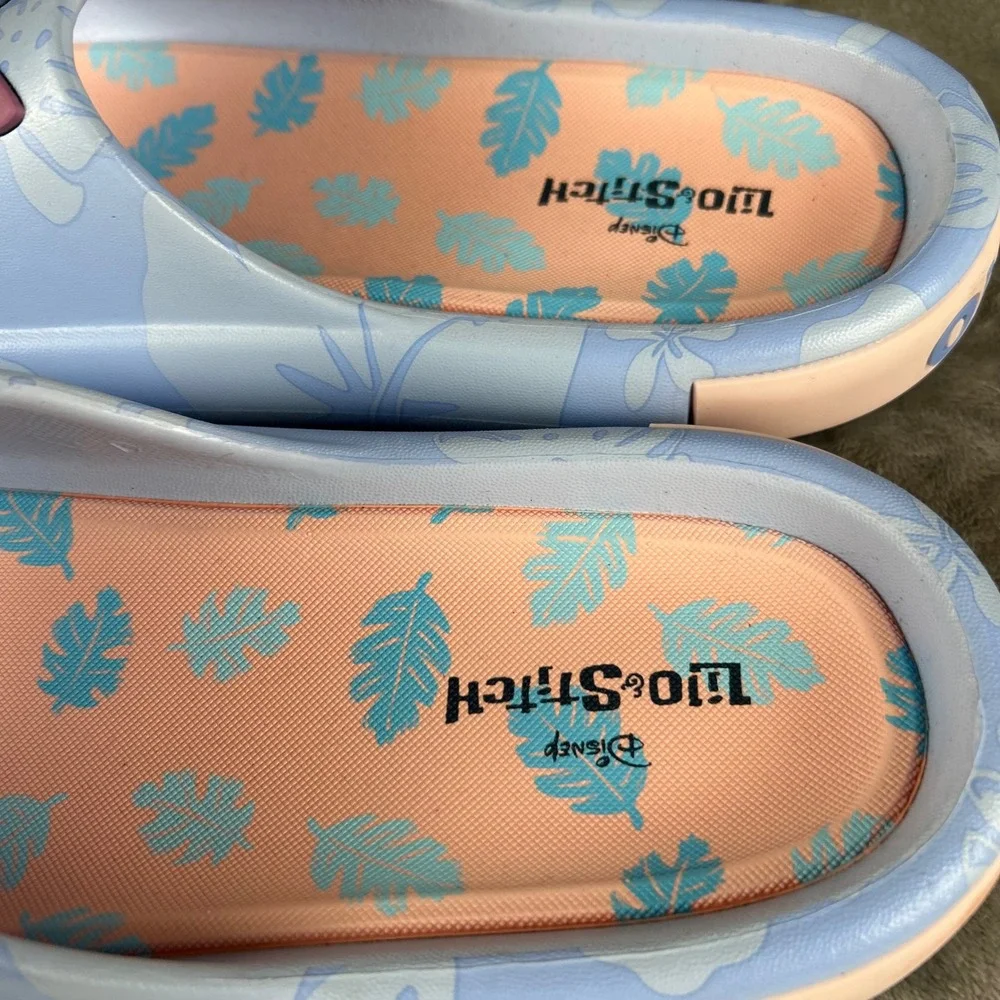 Disney Lilo & Stitch Ground Up Blue Ohana Slide Sandals Womens Size 9